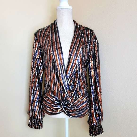 Fate Tops - NWT Fate full sequin plunge longsleeve top